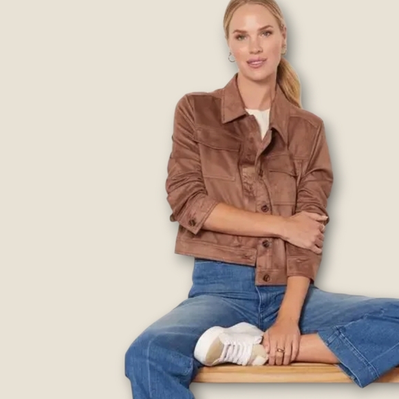 Evereve Jackets & Blazers - NWT EVEREVE Romy Jacket Faux Suede Cropped Chestnut Brown Medium NEW